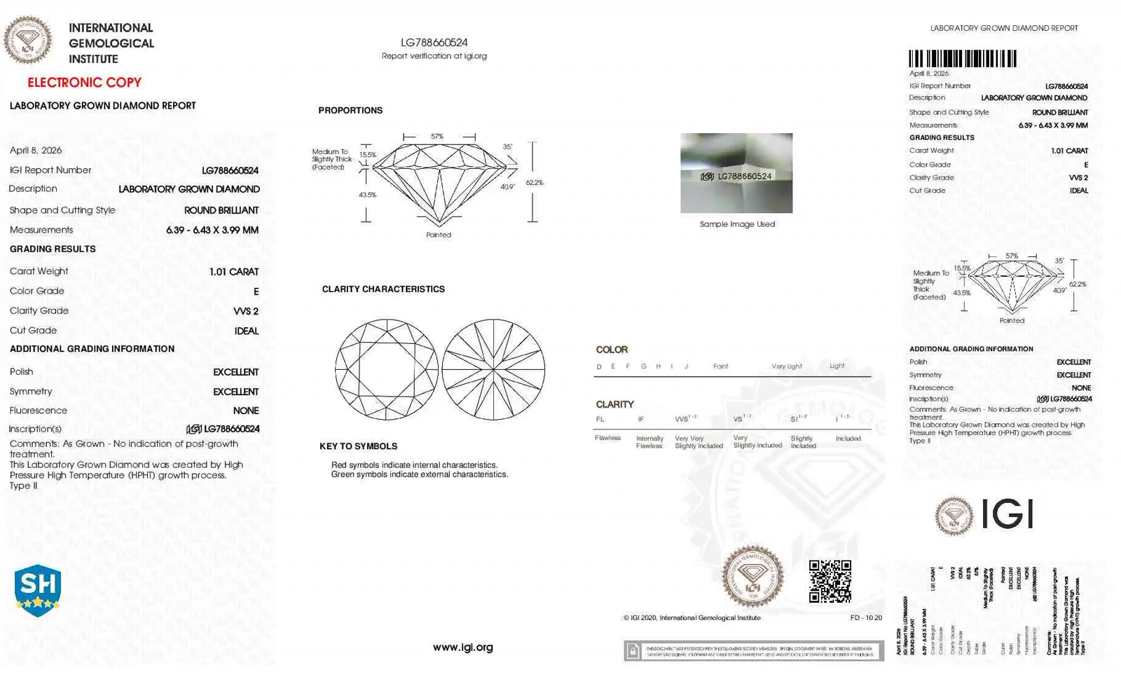 Project-supplied laboratory-grown diamond grading report shown as a document-specific jewelry evidence example