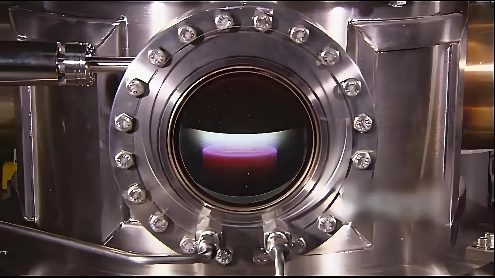 Project-supplied close-up of an equipment chamber with a glowing sample