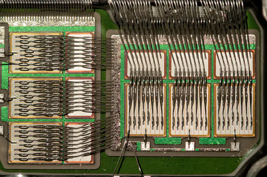 Independent close-up reference of a high-power electronics package and interconnects